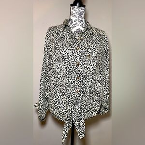 Leopard Print Button-down Tie Front Blouse